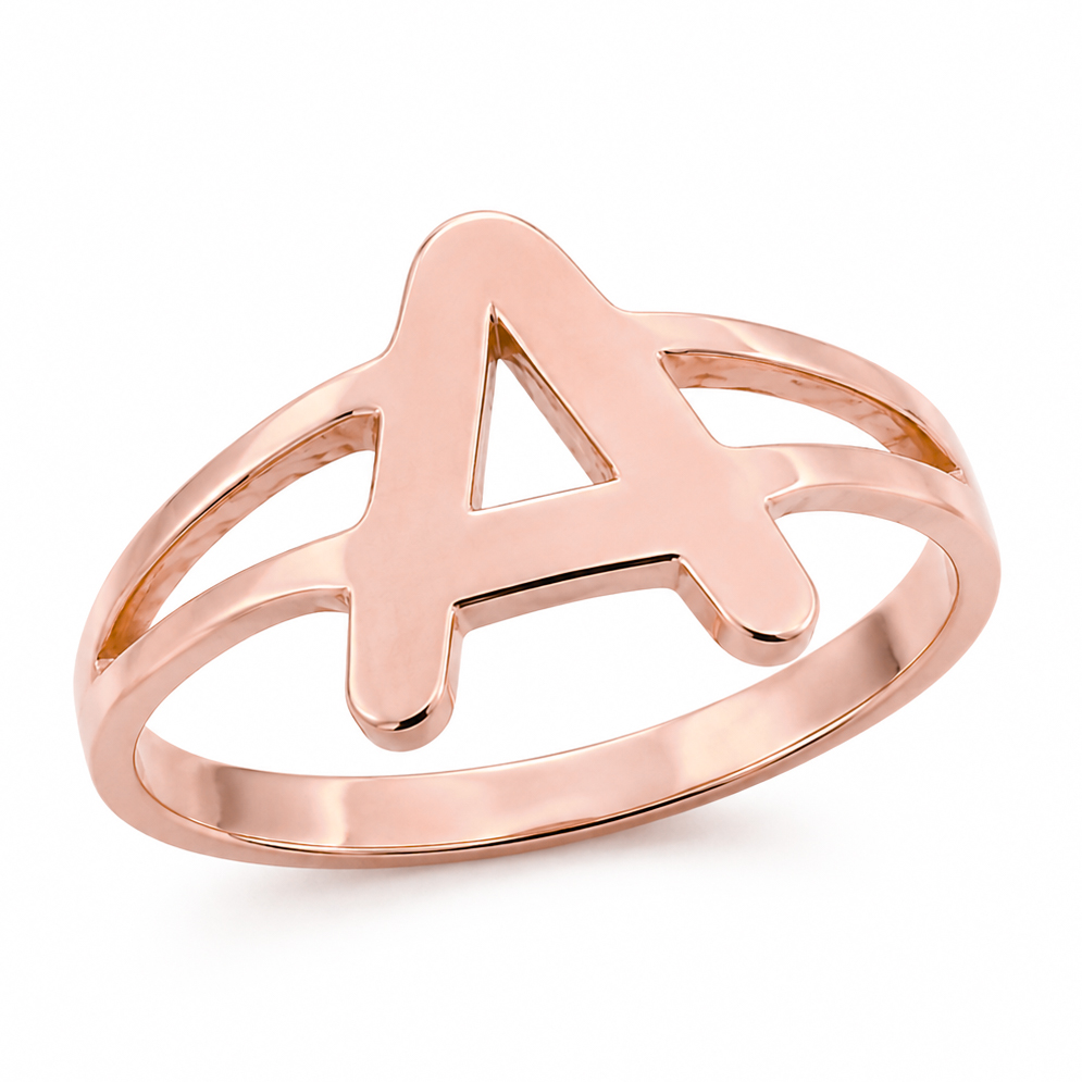 Solid 18K Rose Gold Initial Ring for Women Personalized Letter Name Ring, Minimalist Jewelry Gift