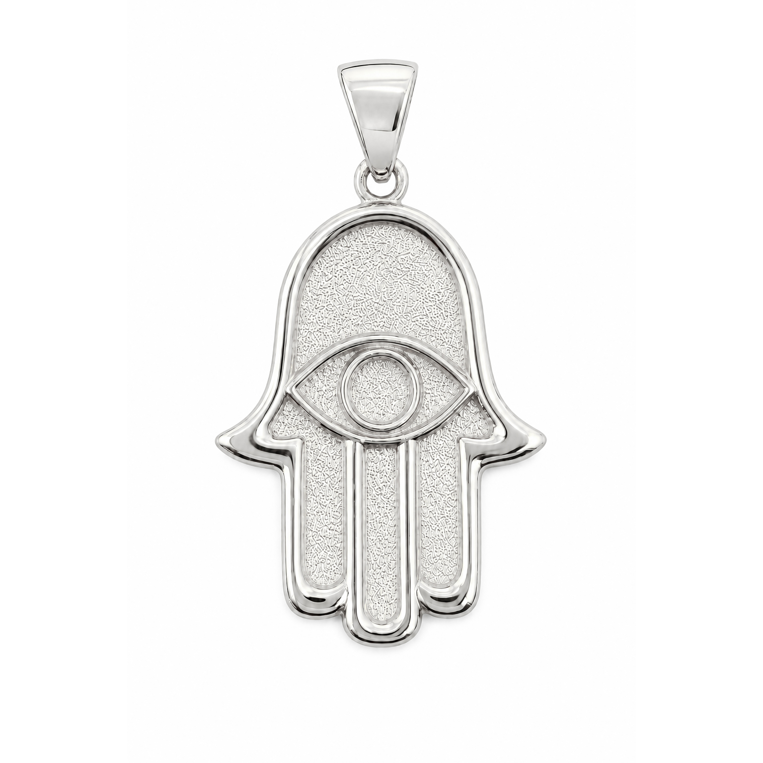 Solid 18K White Gold Hamsa Pendant, Evil Eye Pendant, Large 1.2 inch