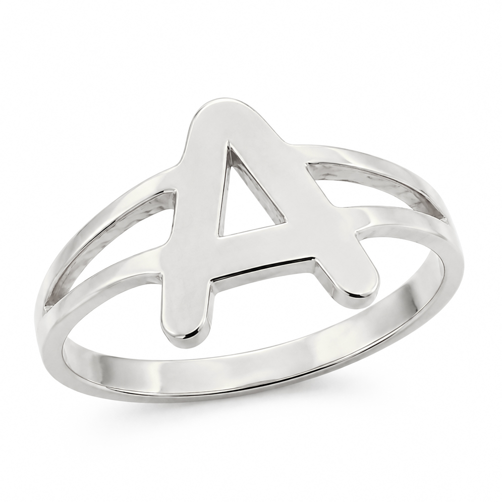 Solid 18K White Gold Initial Ring for Women Personalized Letter Name Ring, Minimalist Jewelry Gift