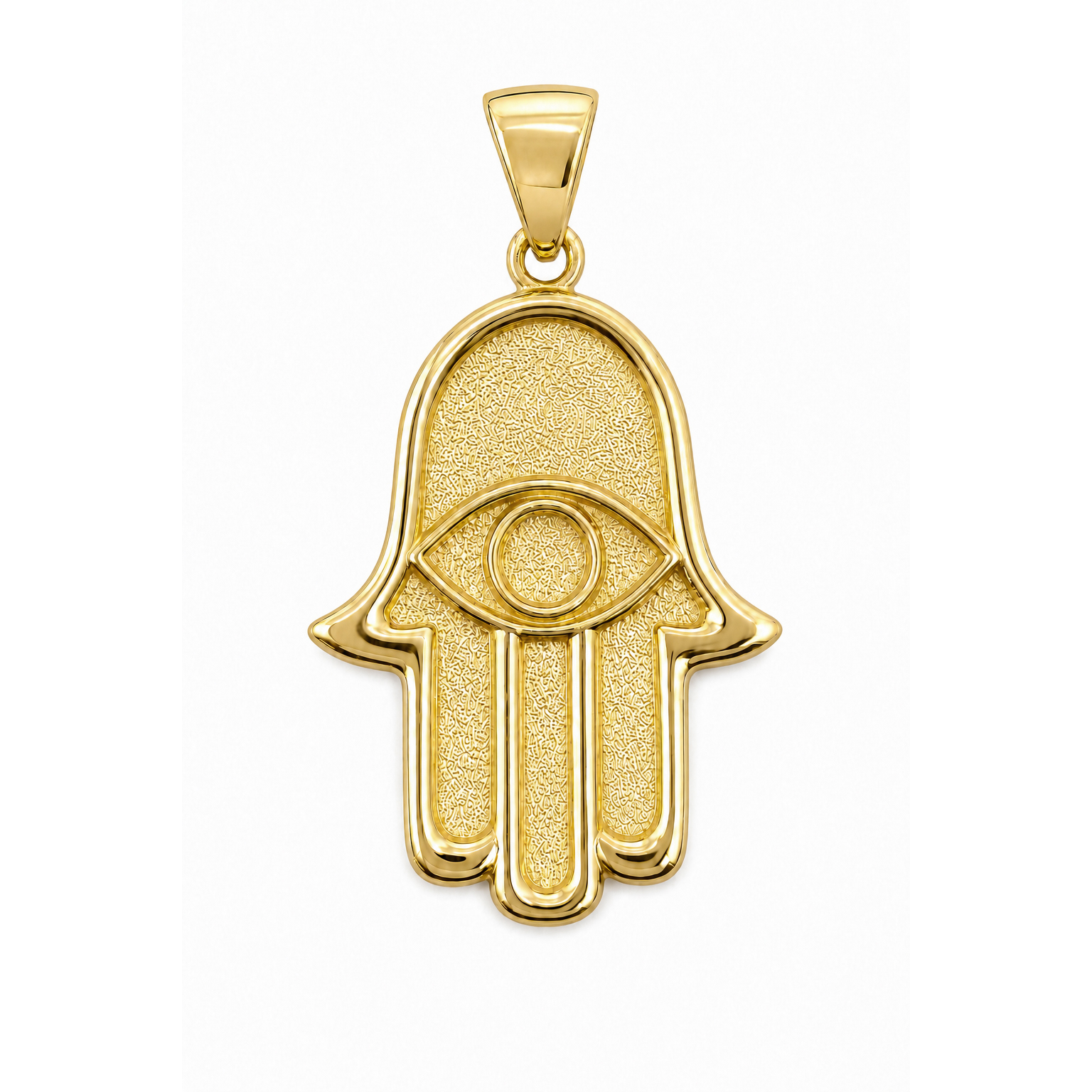 Solid 18K Yellow Gold Hamsa Pendant, Evil Eye Pendant, Large 1.2 inch