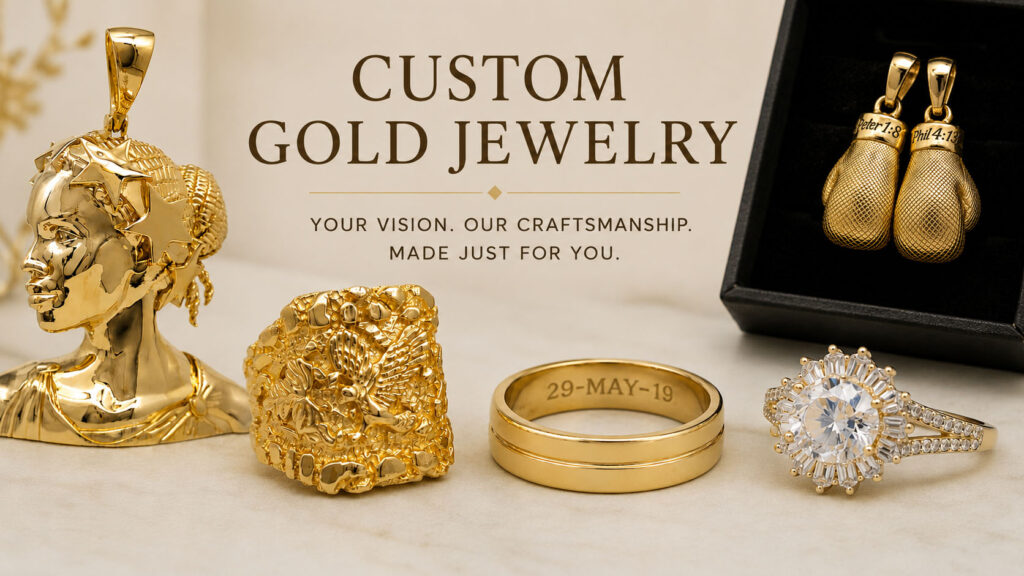 Custom gold jewelry made by Jahda Jewelry