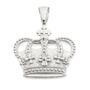 Real 10K White Gold Crown Pendant, 3 Sizes, Solid Gold Royal Medallion Charm