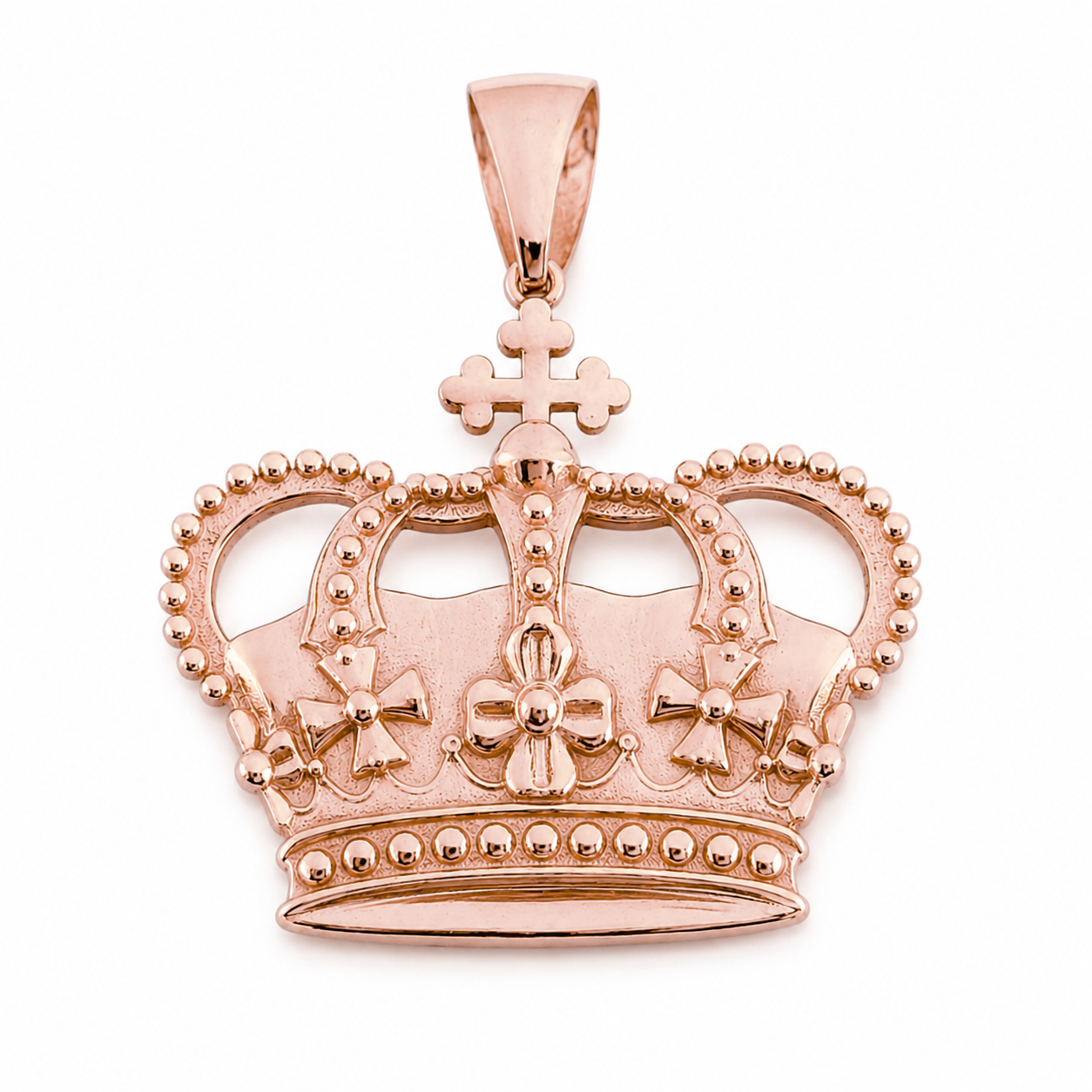 Real 14K Rose Gold Crown Pendant, 3 Sizes, Solid Gold Royal Medallion Charm