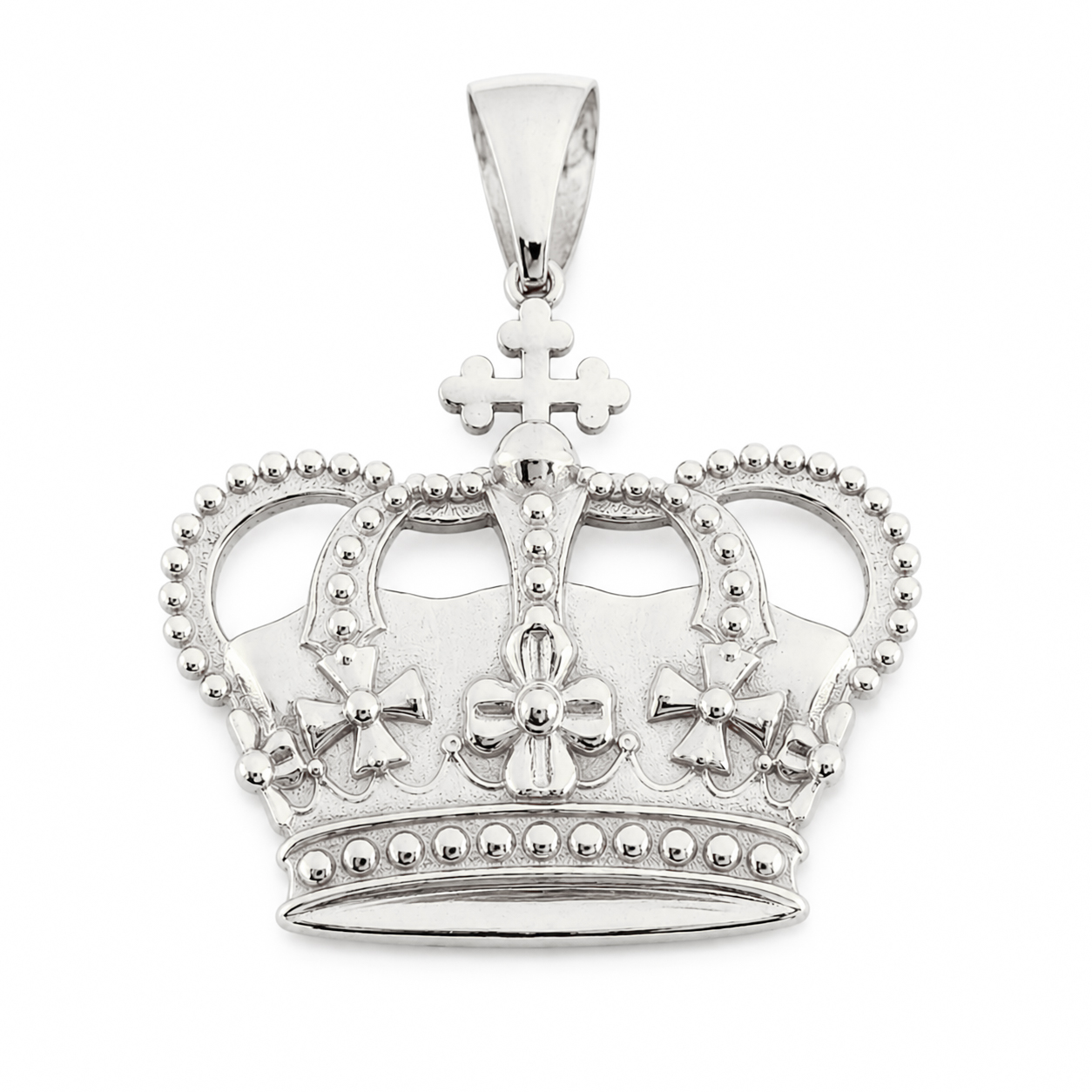 Real 14K White Gold Crown Pendant, 3 Sizes, Solid Gold Royal Medallion Charm