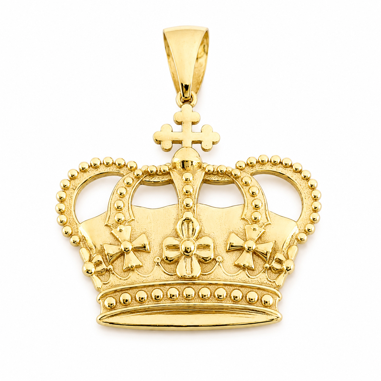 Real 14K Yellow Gold Crown Pendant, 3 Sizes, Solid Gold Royal Medallion Charm