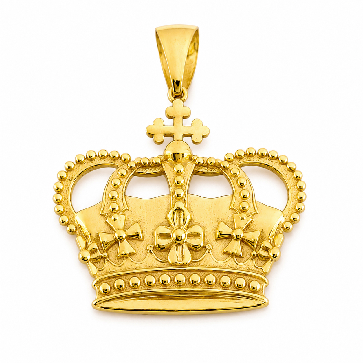 Real 18K Yellow Gold Crown Pendant, 3 Sizes, Solid Gold Royal Medallion Charm