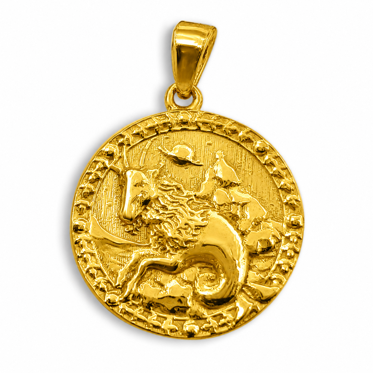 Real 24K Yellow Gold Capricorn Pendant, Zodiac Sign Coin Medallion Astrology Jewelry