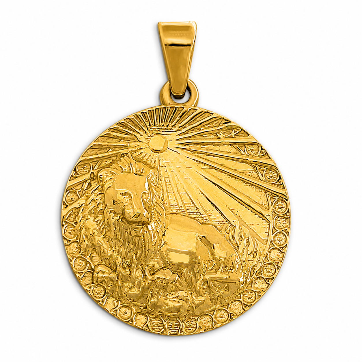 Real 24K Yellow Gold Leo Pendant, Zodiac Sign Coin Lion Medallion Astrology Jewelry