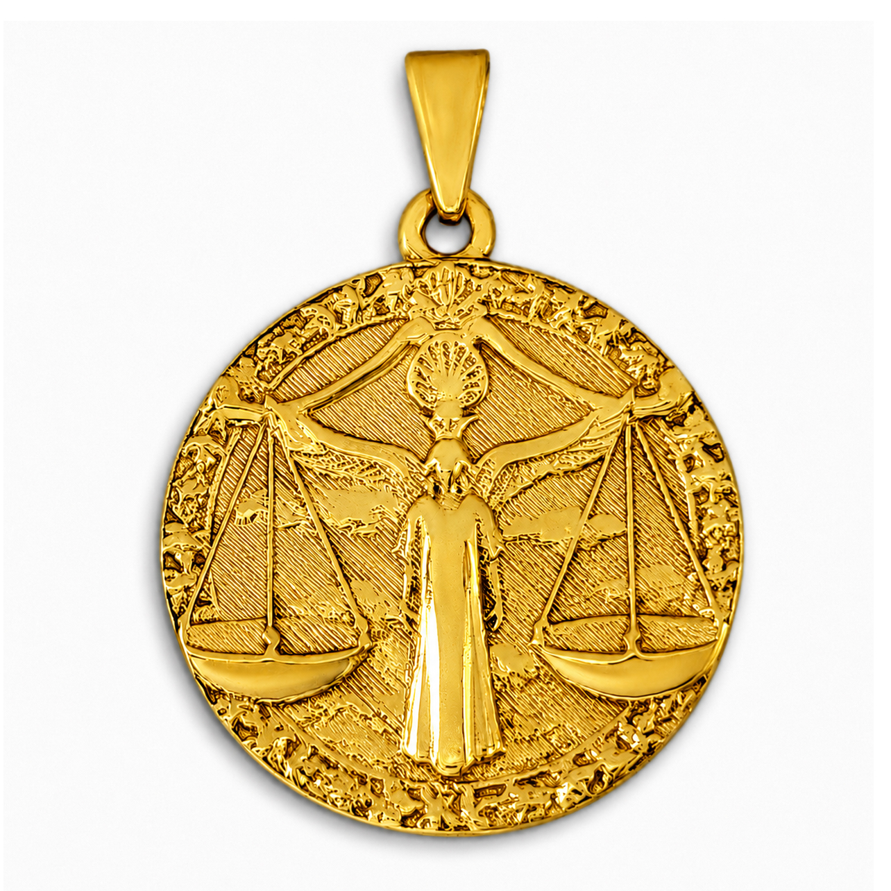 Real 24K Yellow Gold Libra Pendant, Zodiac Sign Coin Medallion Astrology Jewelry