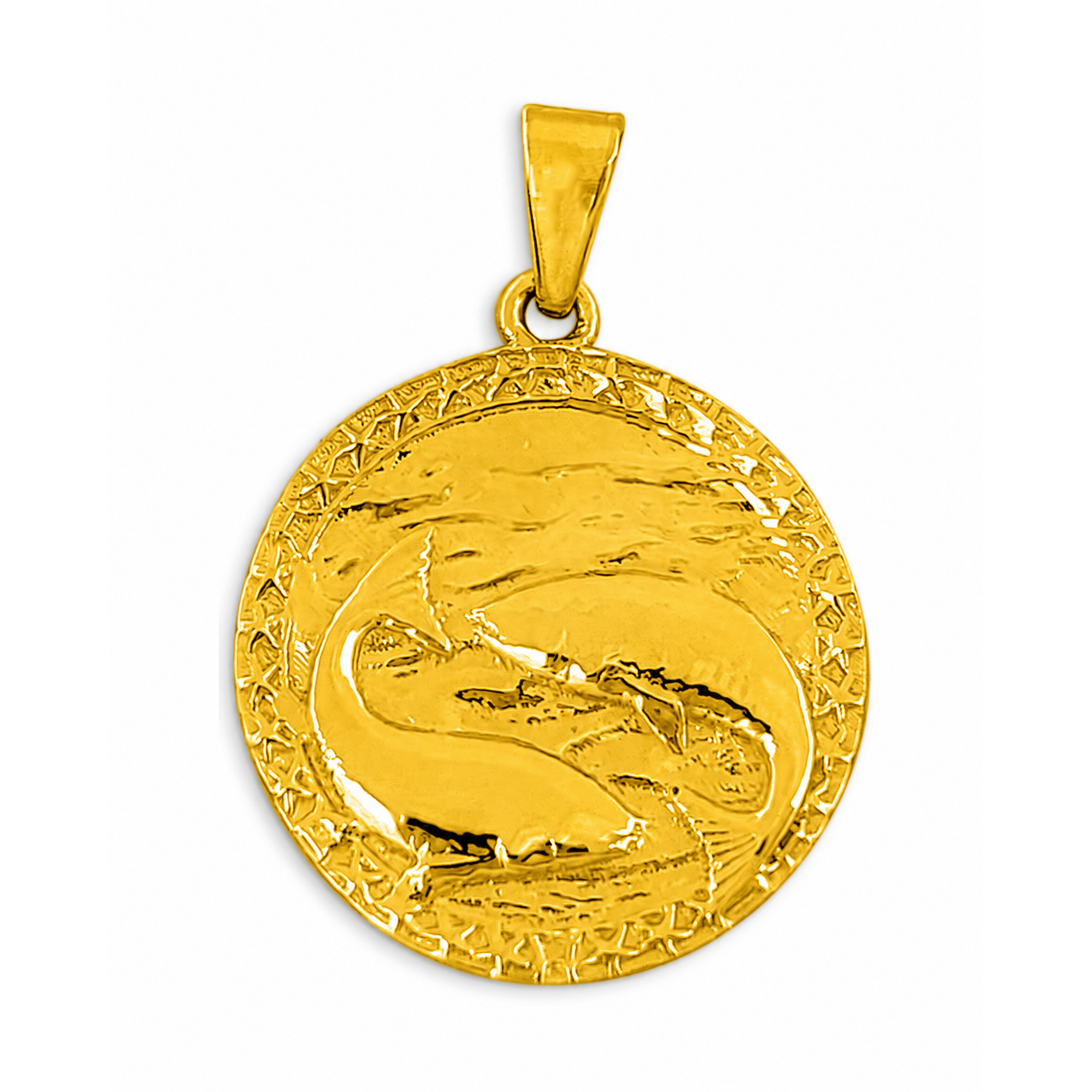 Real 24K Yellow Gold Pisces Pendant, Zodiac Sign Coin Fish Medallion Astrology Jewelry