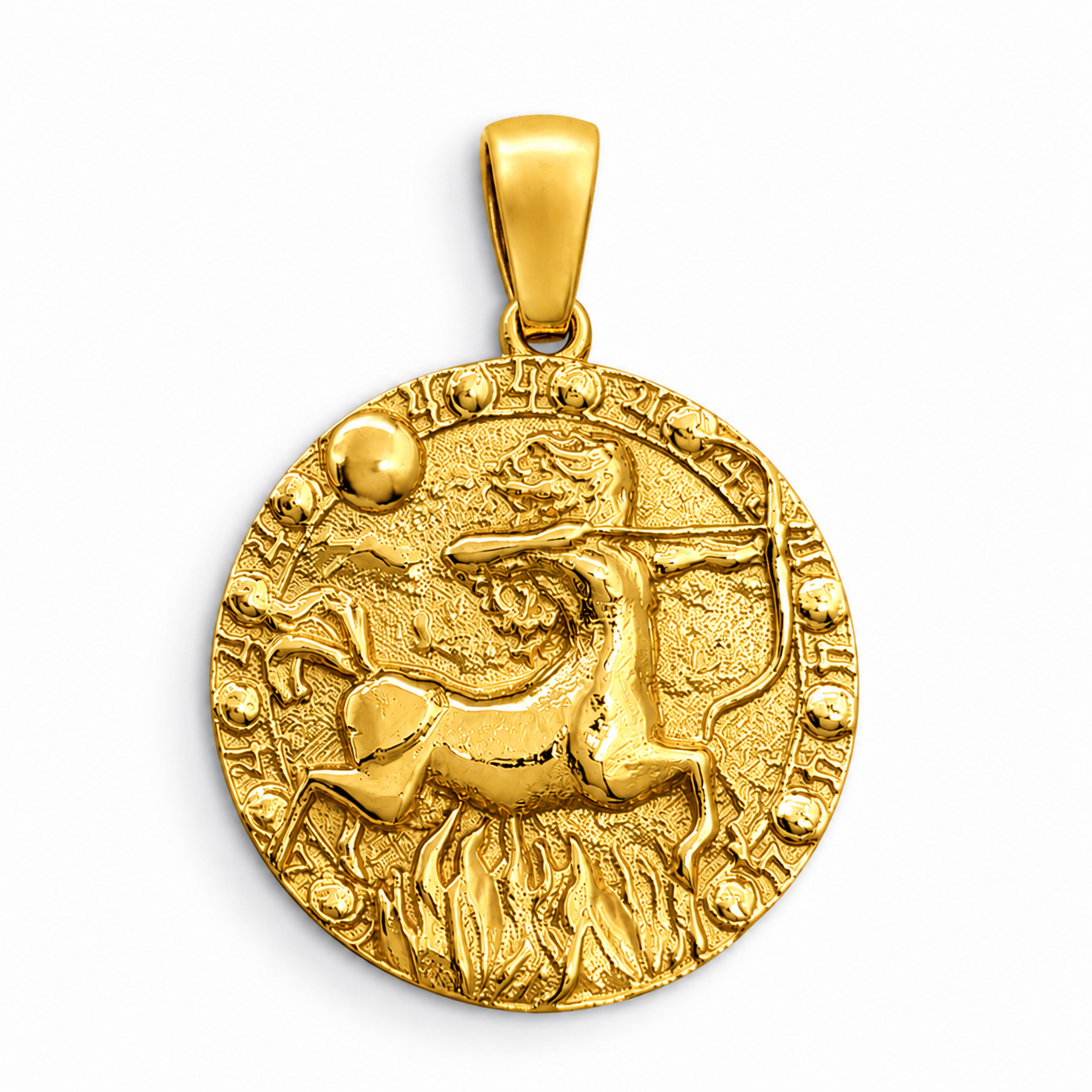 Real 24K Yellow Gold Sagittarius Pendant, Zodiac Sign Coin Medallion Astrology Jewelry