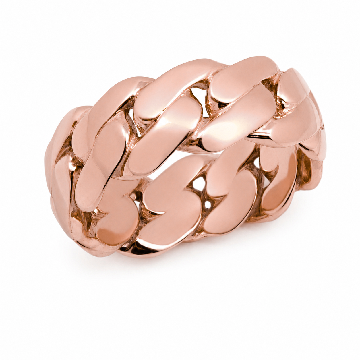 Solid 10K Rose Gold Miami Cuban Link Ring, 8mm Cuban Band, Sizes 5–15