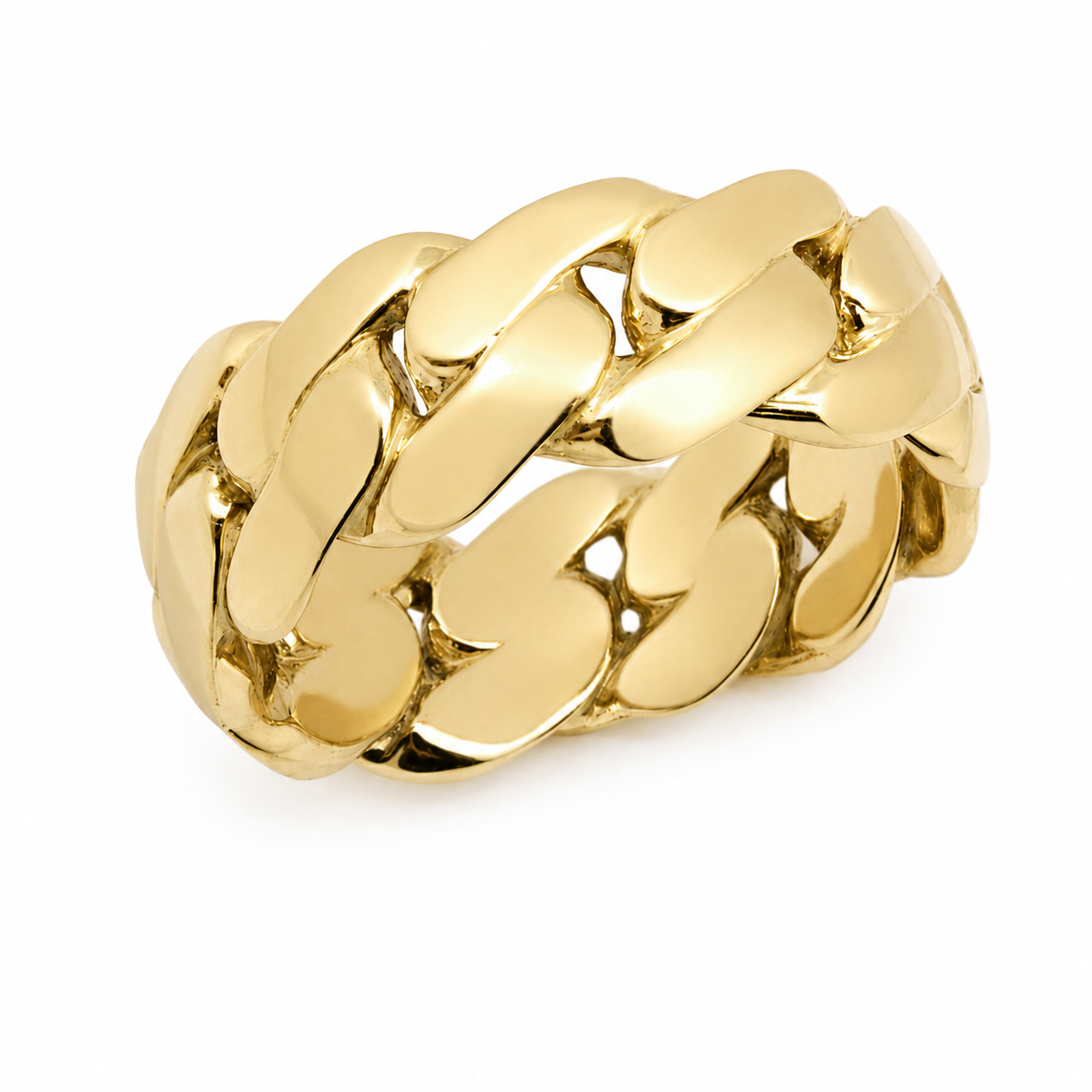 Solid 10K Yellow Gold Miami Cuban Link Ring, 8mm Cuban Band, Sizes 5–15