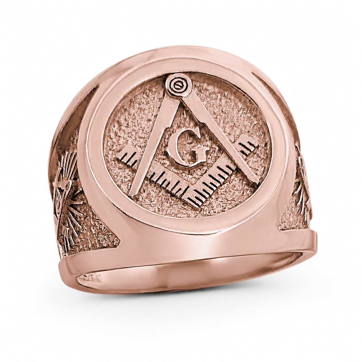 Solid 14K Rose Gold Freemason Masonic Mason Ring G Compass & Eye, Sizes 5–15