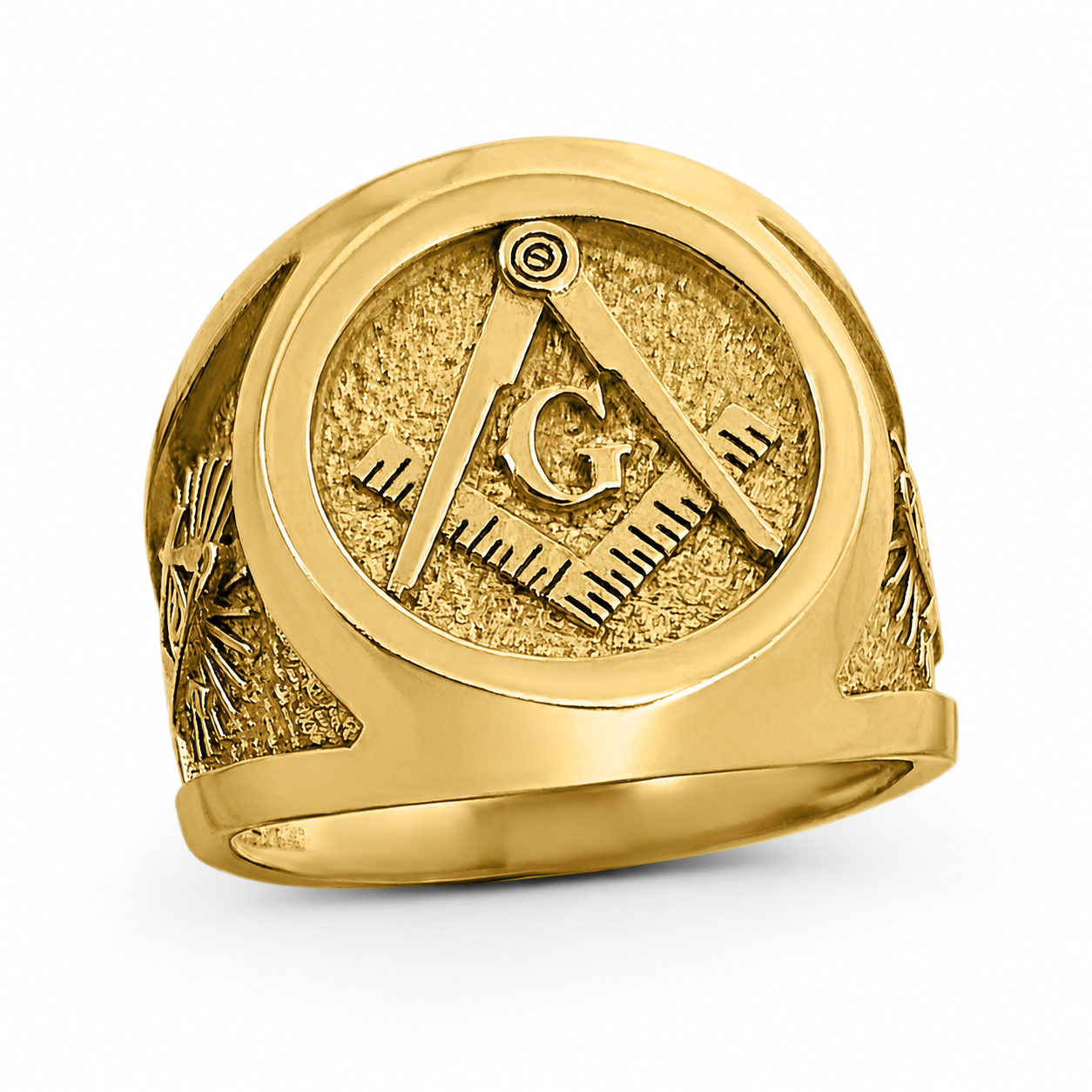 Solid 18K Yellow Gold Freemason Masonic Mason Ring G Compass & Eye, Sizes 5–15
