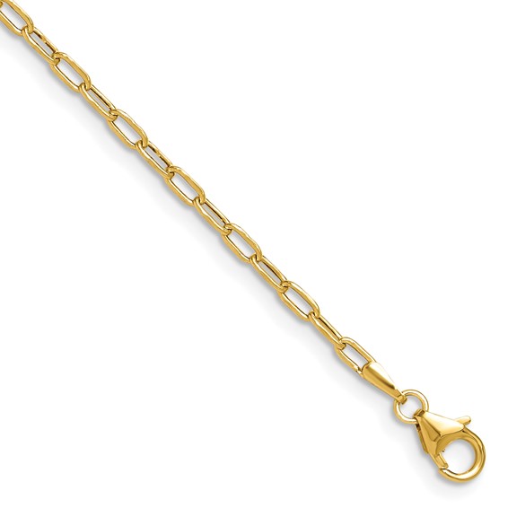 14K Yellow Gold 7" 2.2mm Diamond Cut Paperclip Bracelet, Hollow