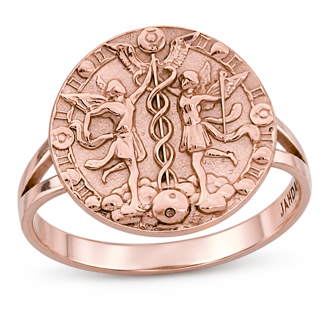 Solid 10K Rose Gold Gemini Ring for Women, Zodiac Sign Astrology Ring