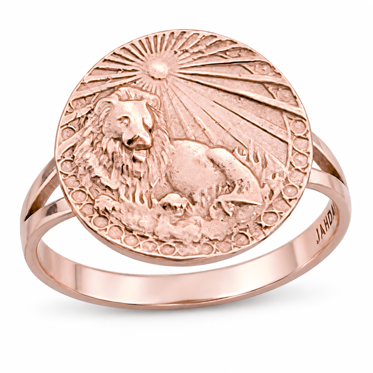 Solid 10K Rose Gold Leo Lion Ring for Women, Zodiac Sign Astrology Ring