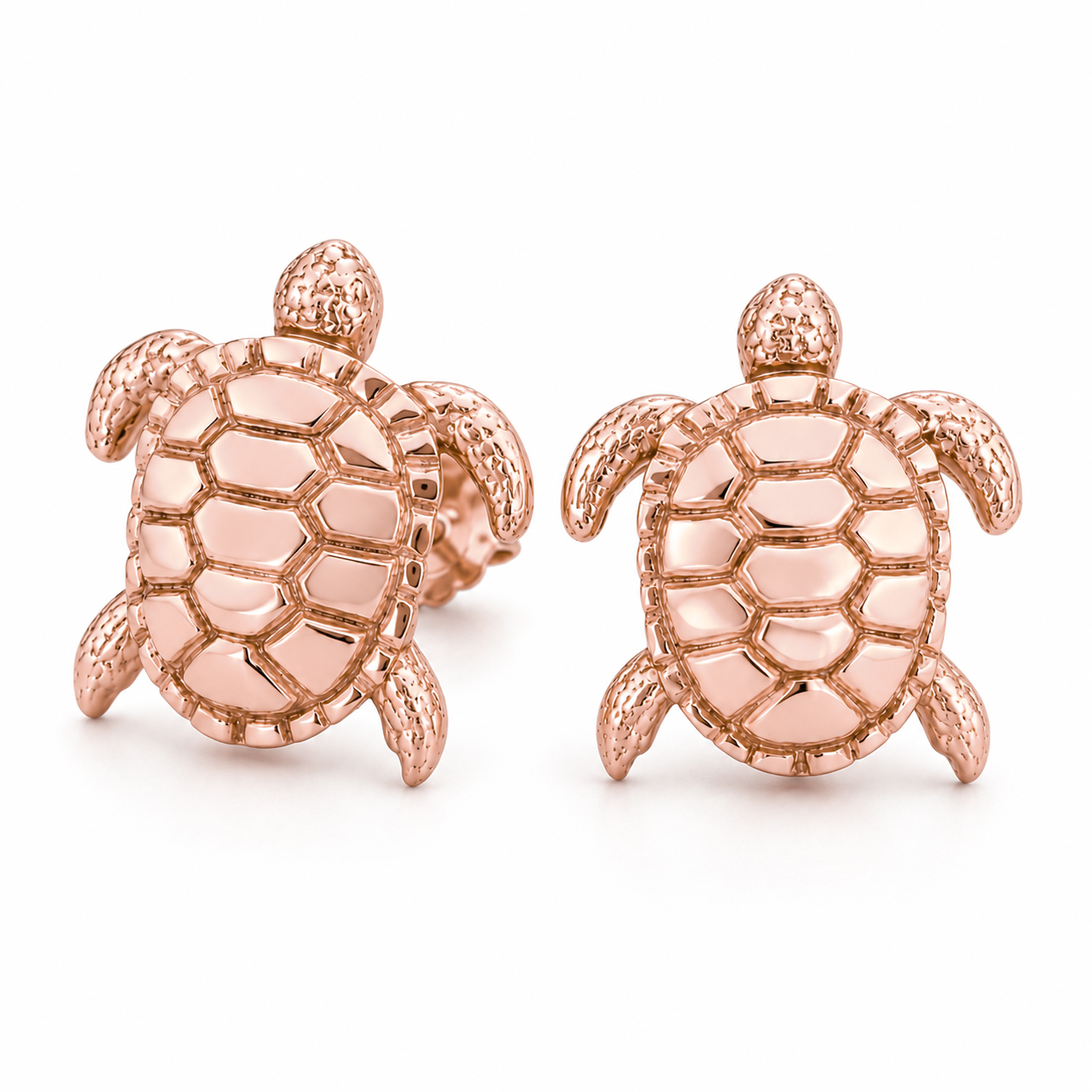 Solid 10K Rose Gold Turtle Stud Earrings Ocean Sea Turtle