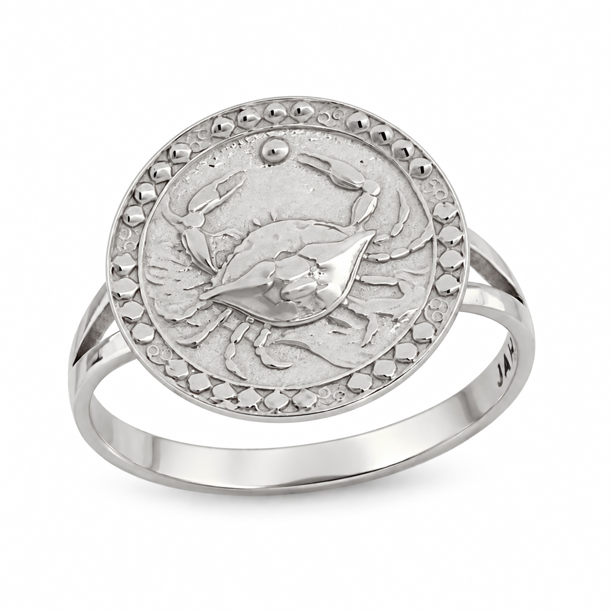 Solid 10K White Gold Cancer Crab Ring for Women, Zodiac Sign Astrology Ring