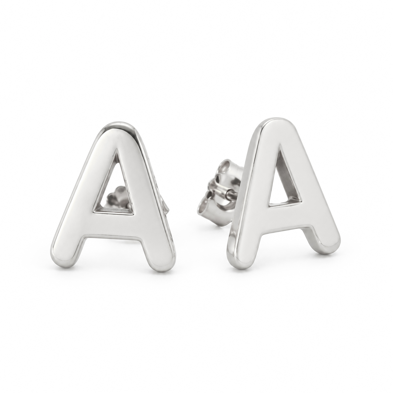 Solid 10K White Gold Initial Earrings for Women Personalized Letter Earrings, Minimalist Jewelry Gift