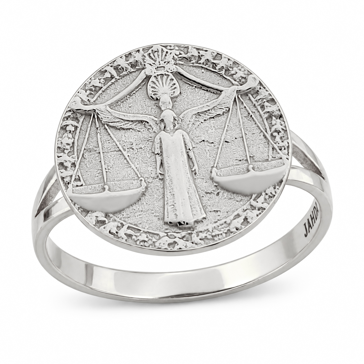 Solid 10K White Gold Libra Ring for Women, Zodiac Sign Astrology Ring