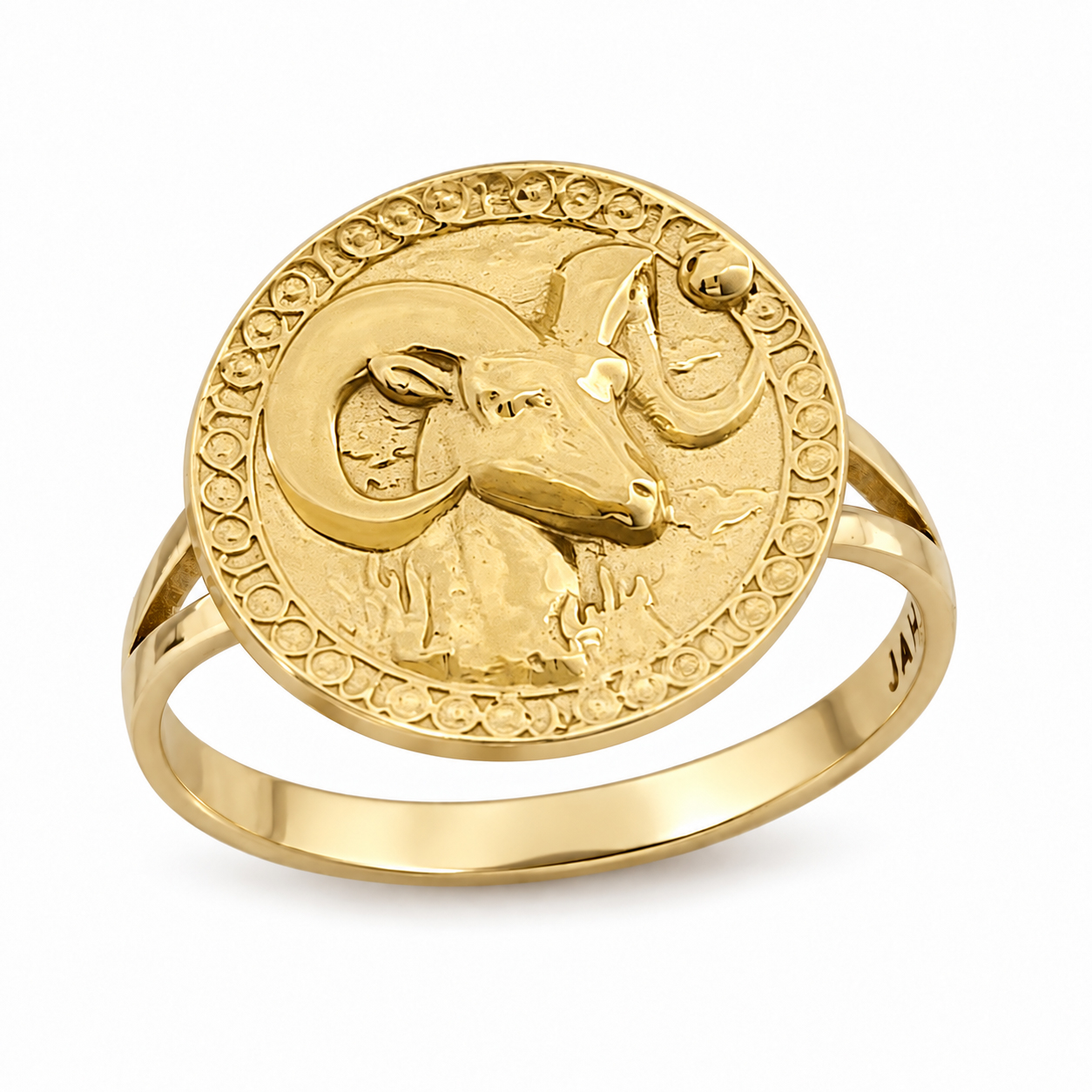 Solid 10K Yellow Gold Aries Ring for Women, Zodiac Sign Astrology Ram Ring