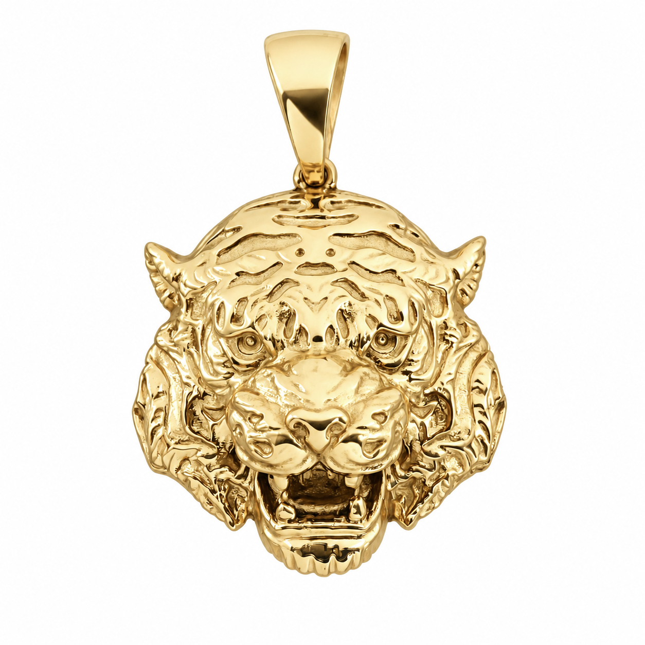 Solid 10K Yellow Gold Tiger Pendant, Real Gold Tiger Head Charm for Men