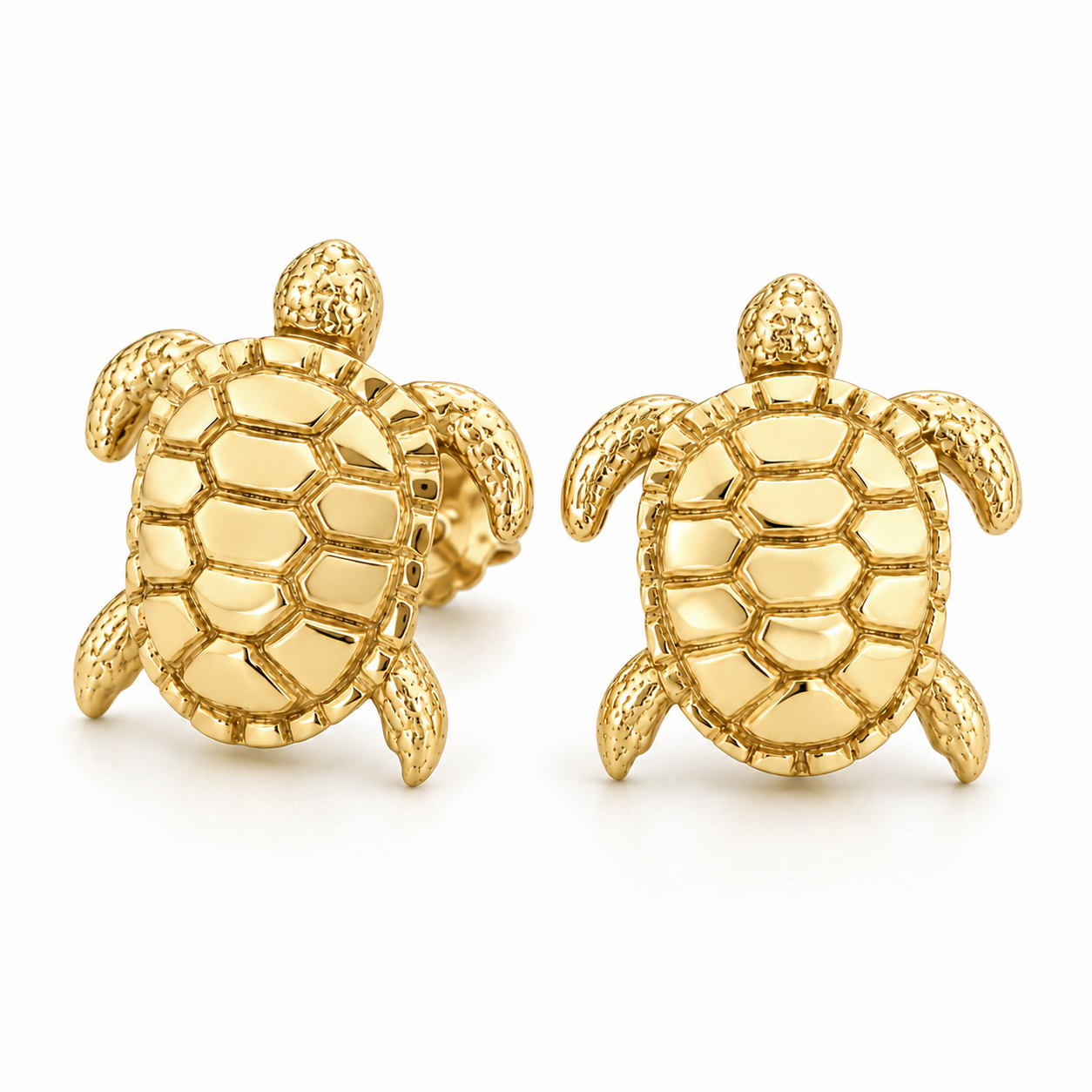 Solid 10K Yellow Gold Turtle Stud Earrings Ocean Sea Turtle