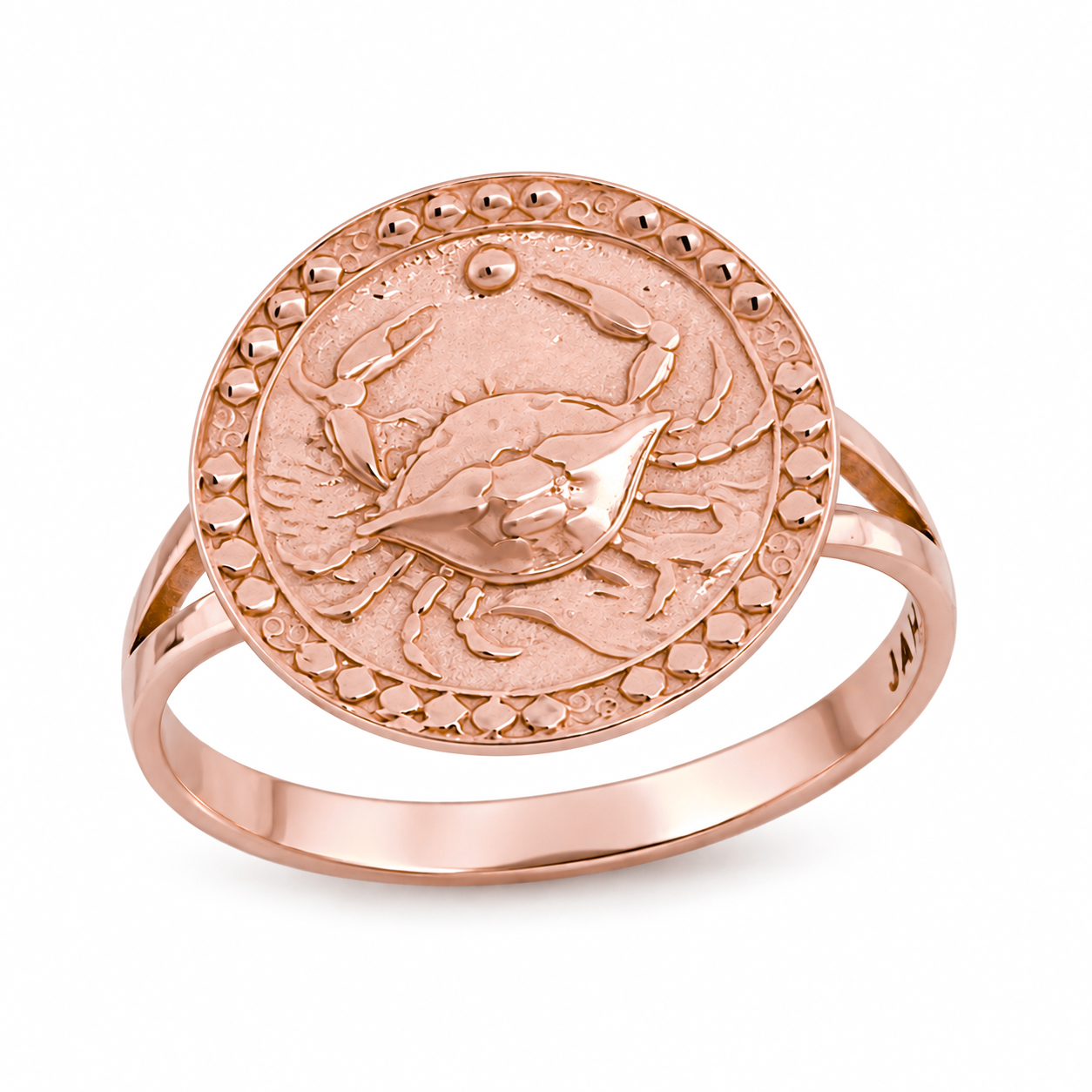 Solid 14K Rose Gold Cancer Crab Ring for Women, Zodiac Sign Astrology Ring