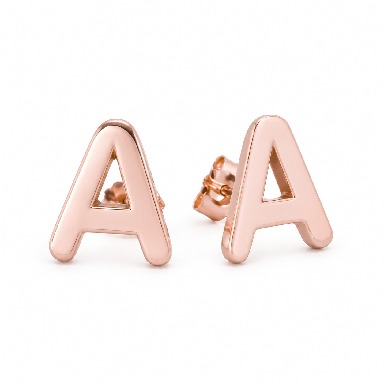 Solid 14K Rose Gold Initial Earrings for Women Personalized Letter Earrings, Minimalist Jewelry Gift