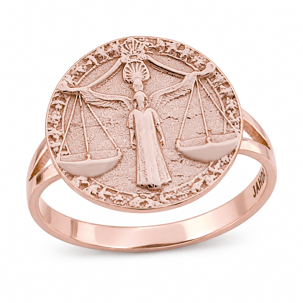 Solid 14K Rose Gold Libra Ring for Women, Zodiac Sign Astrology Ring