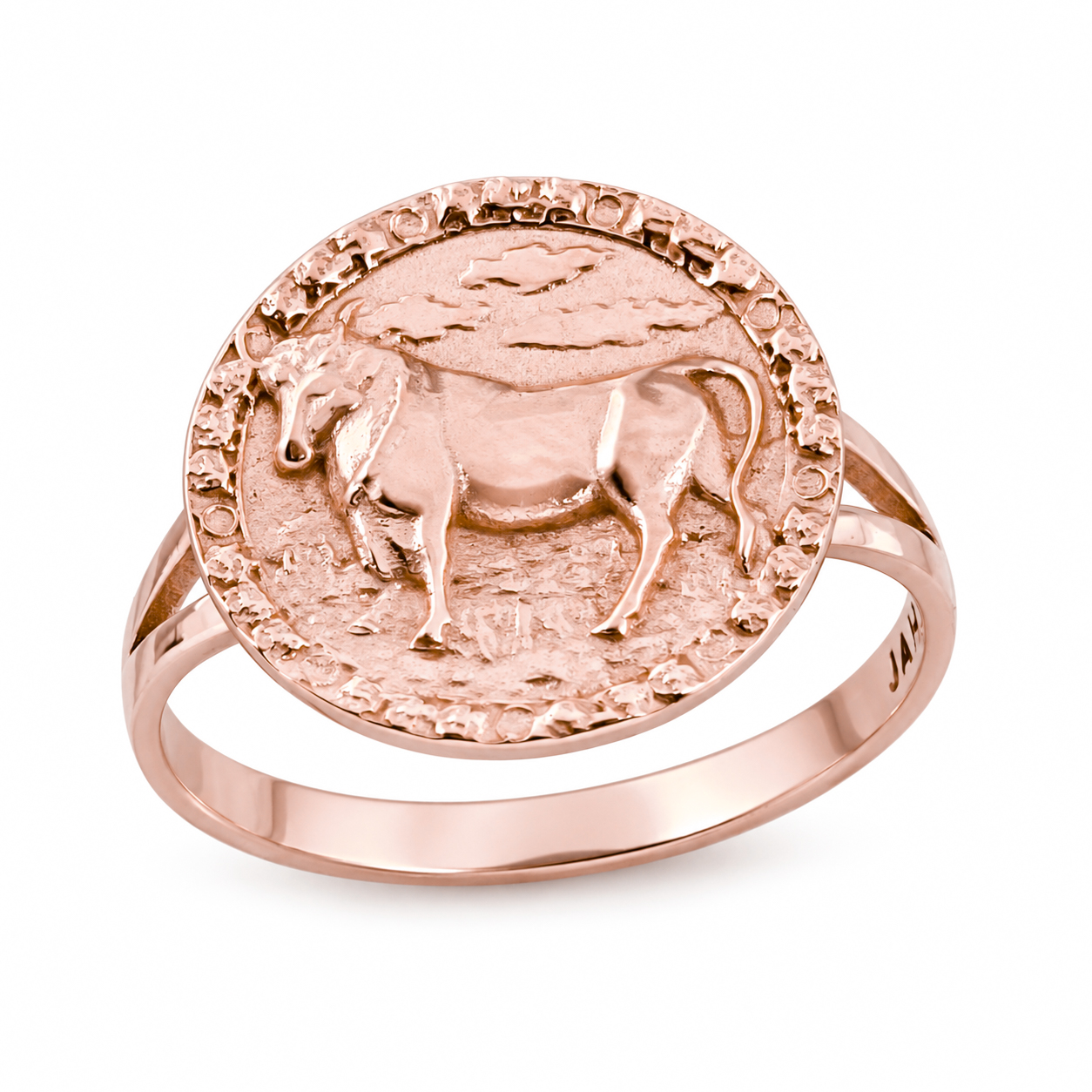Solid 14K Rose Gold Taurus Ring for Women, Zodiac Sign Astrology Statement Ring