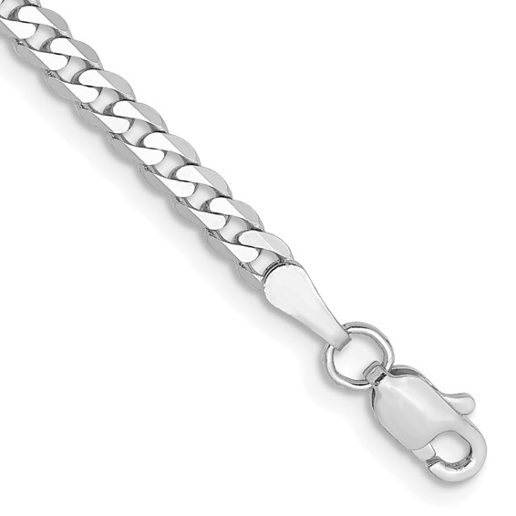 Solid 14K White Gold 8" Curb Cuban Bracelet, 2.9mm