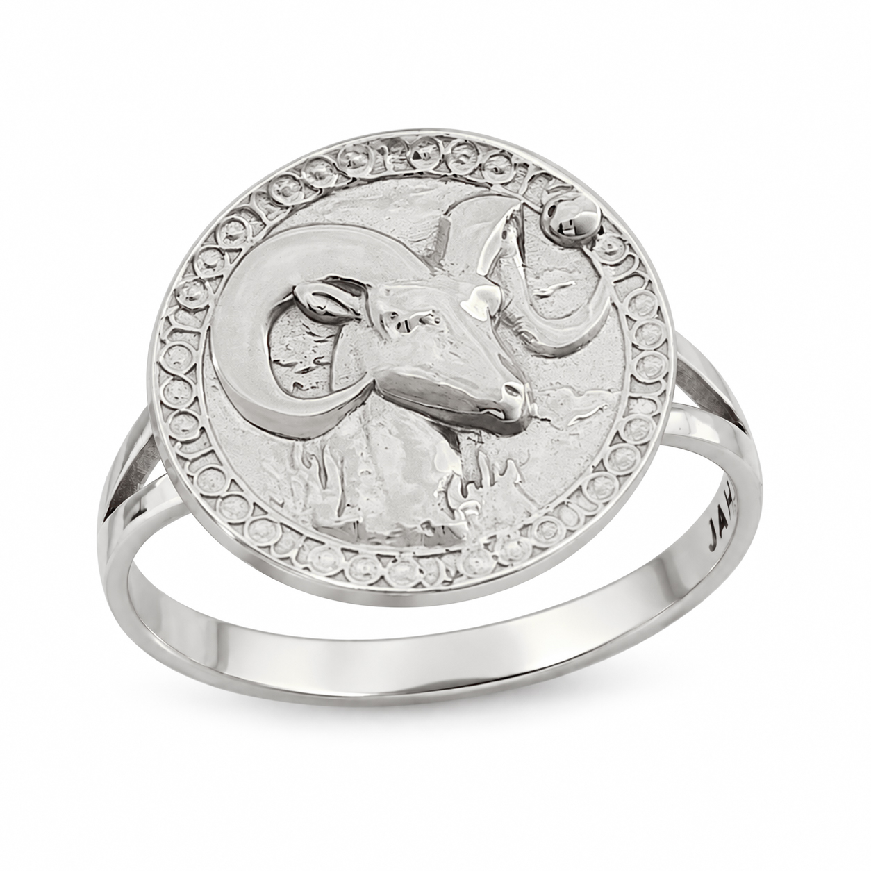 Solid 14K White Gold Aries Ring for Women, Zodiac Sign Astrology Ram Ring