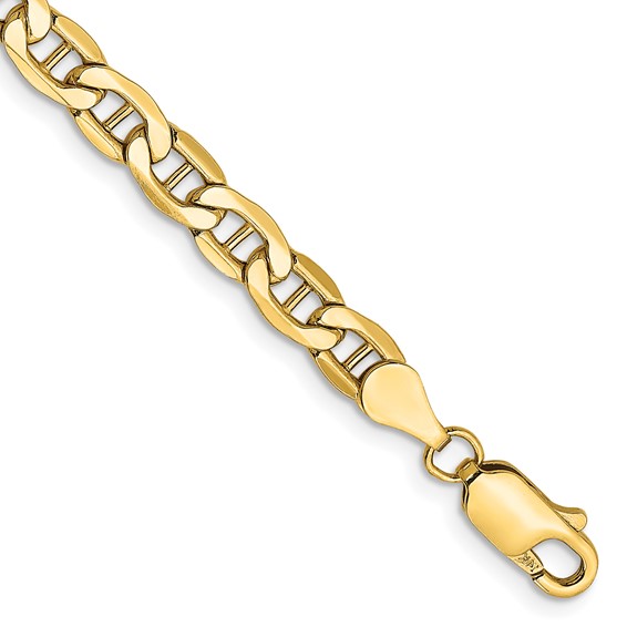 Solid 14K Yellow Gold 8" Anchor Mariner Bracelet, 4.75mm Hollow