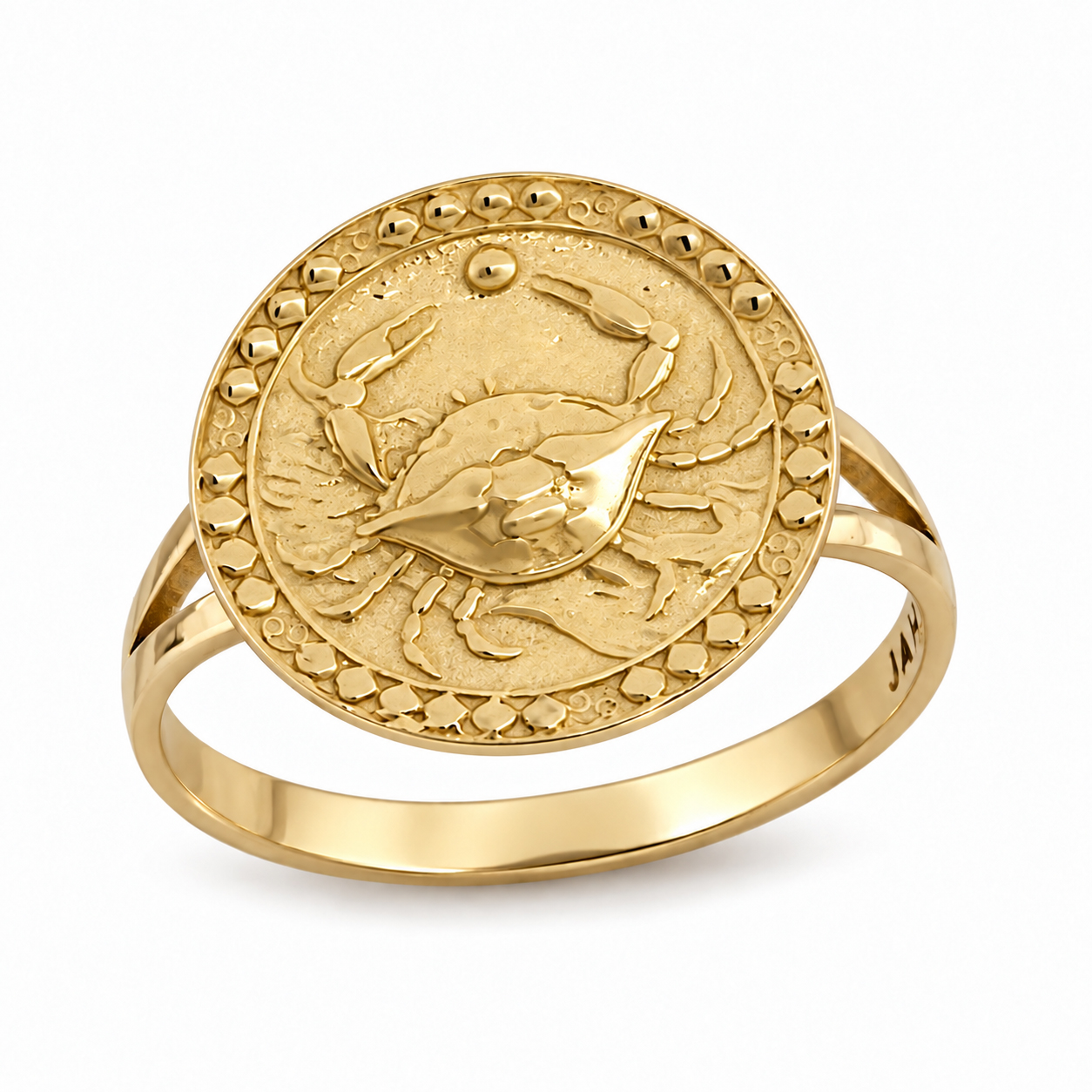 Solid 14K Yellow Gold Cancer Crab Ring for Women, Zodiac Sign Astrology Ring