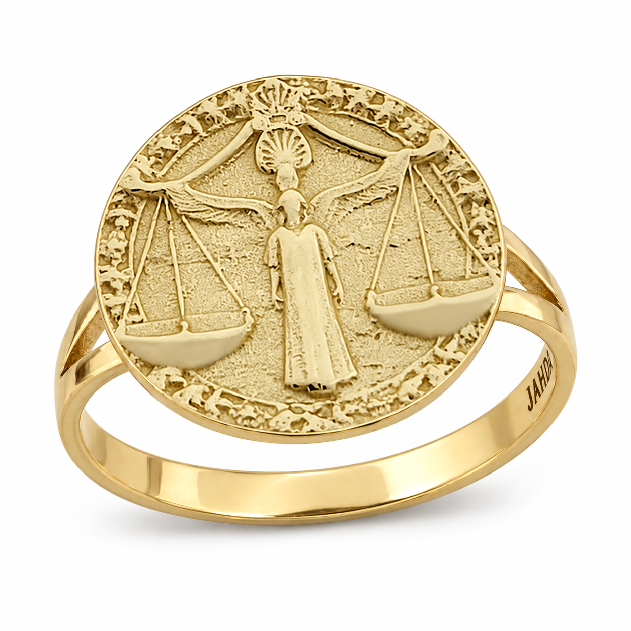 Solid 14K Yellow Gold Libra Ring for Women, Zodiac Sign Astrology Ring