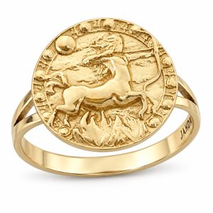 Solid 14K Yellow Gold Sagittarius Ring for Women, Zodiac Sign Astrology Ring