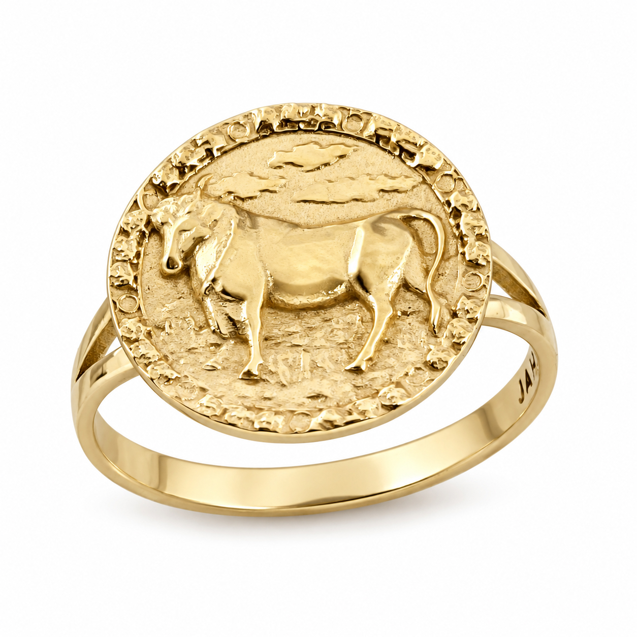 Solid 14K Yellow Gold Taurus Ring for Women, Zodiac Sign Astrology Statement Ring
