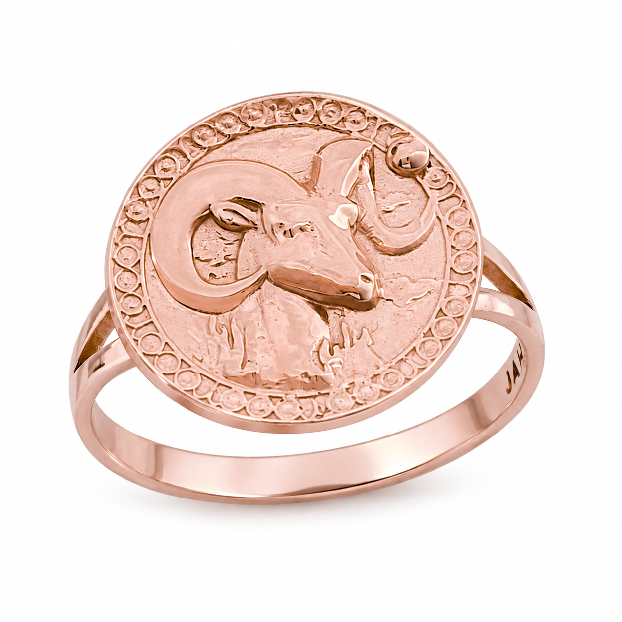 Solid 18K Rose Gold Aries Ring for Women, Zodiac Sign Astrology Ram Ring