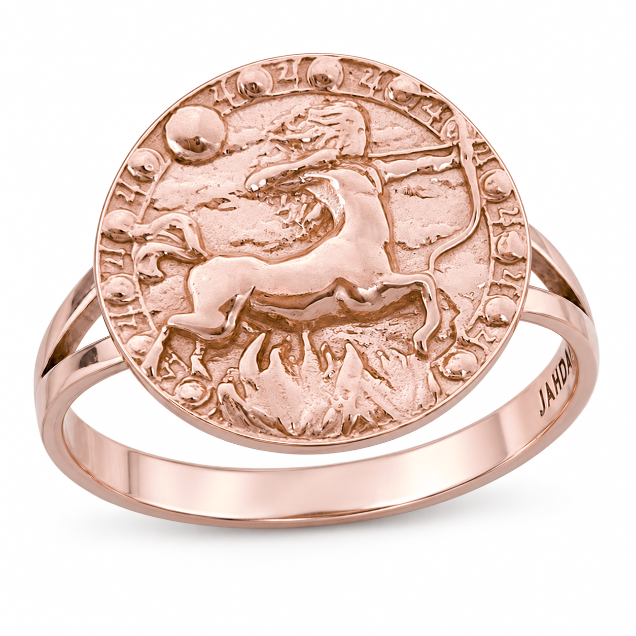 Solid 18K Rose Gold Sagittarius Ring for Women, Zodiac Sign Astrology Ring