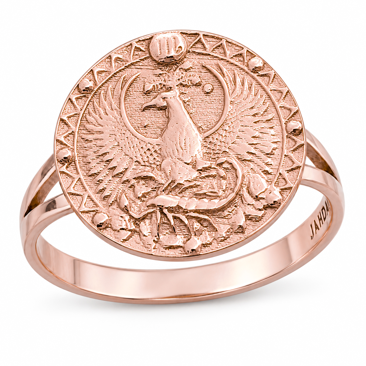 Solid 18K Rose Gold Scorpio Ring for Women, Zodiac Sign Astrology Ring, Phoenix