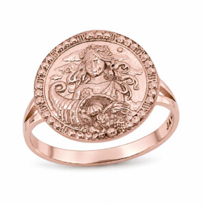 Solid 18K Rose Gold Virgo Ring for Women, Zodiac Sign Astrology Statement Ring