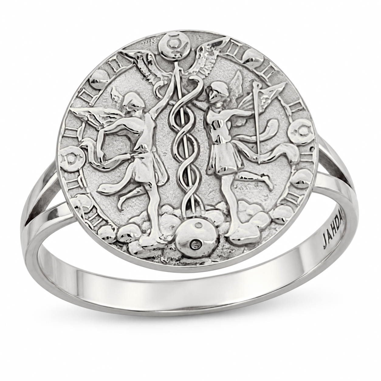 Solid 18K White Gold Gemini Ring for Women, Zodiac Sign Astrology Ring