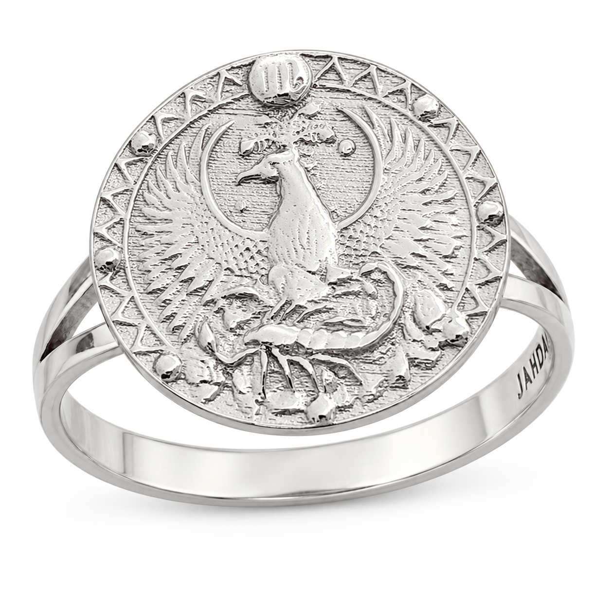 Solid 18K White Gold Scorpio Ring for Women, Zodiac Sign Astrology Ring, Phoenix