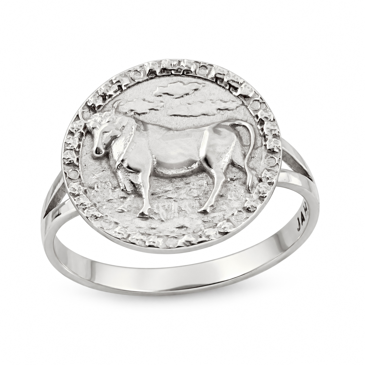 Solid 18K White Gold Taurus Ring for Women, Zodiac Sign Astrology Statement Ring
