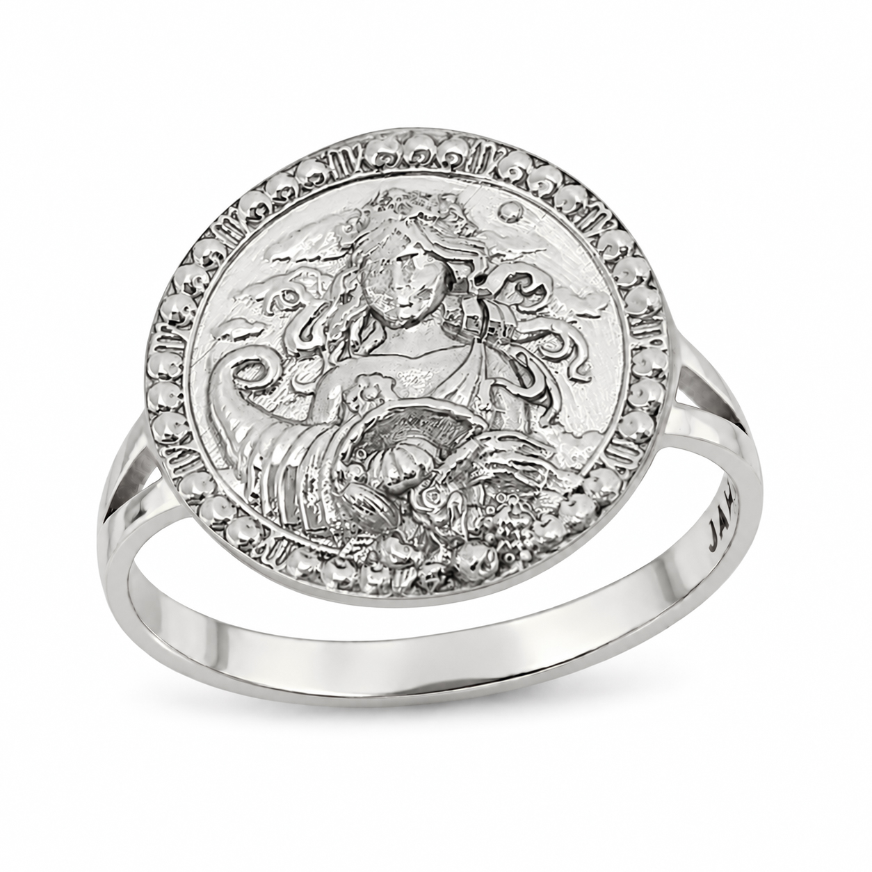 Solid 18K White Gold Virgo Ring for Women, Zodiac Sign Astrology Statement Ring
