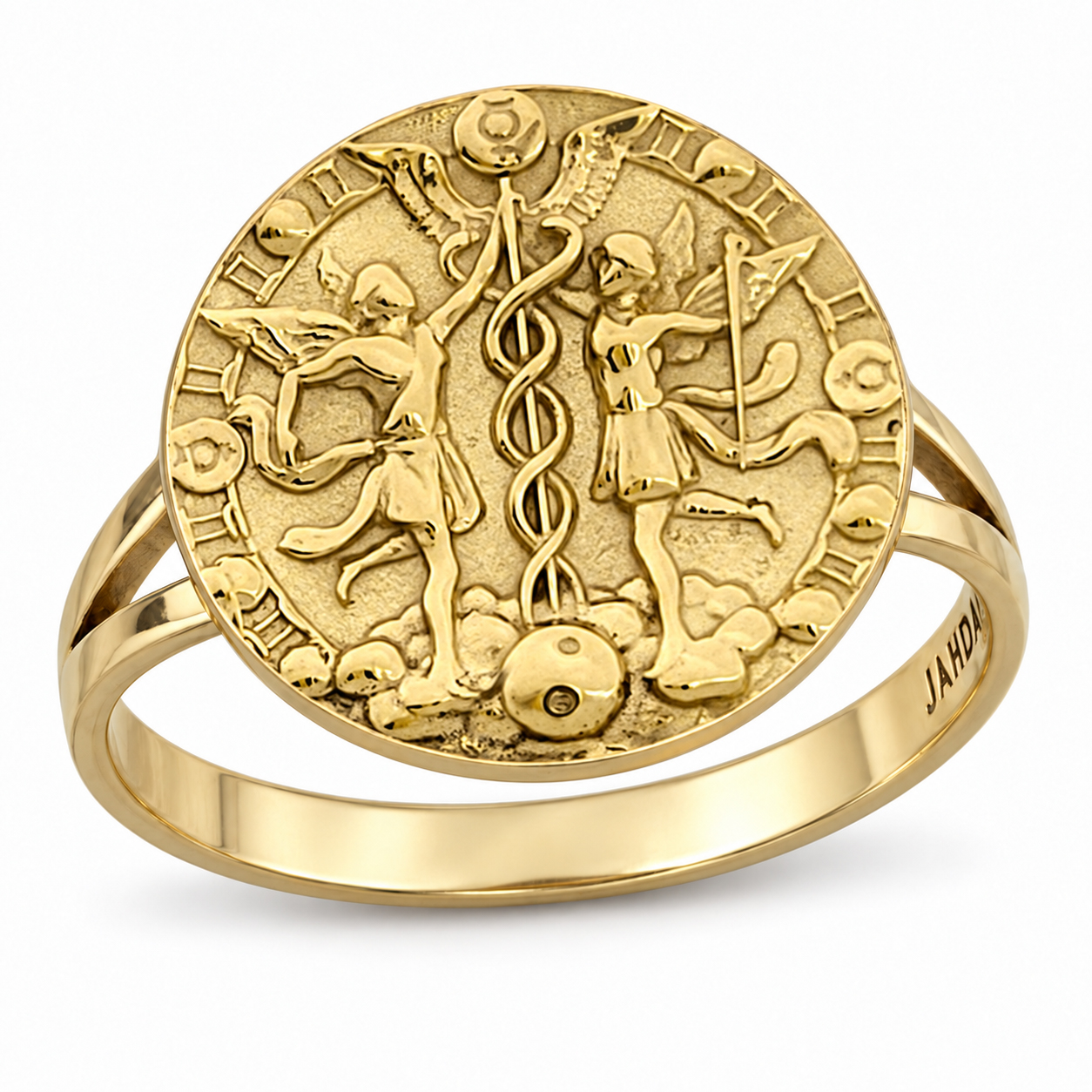 Solid 18K Yellow Gold Gemini Ring for Women, Zodiac Sign Astrology Ring