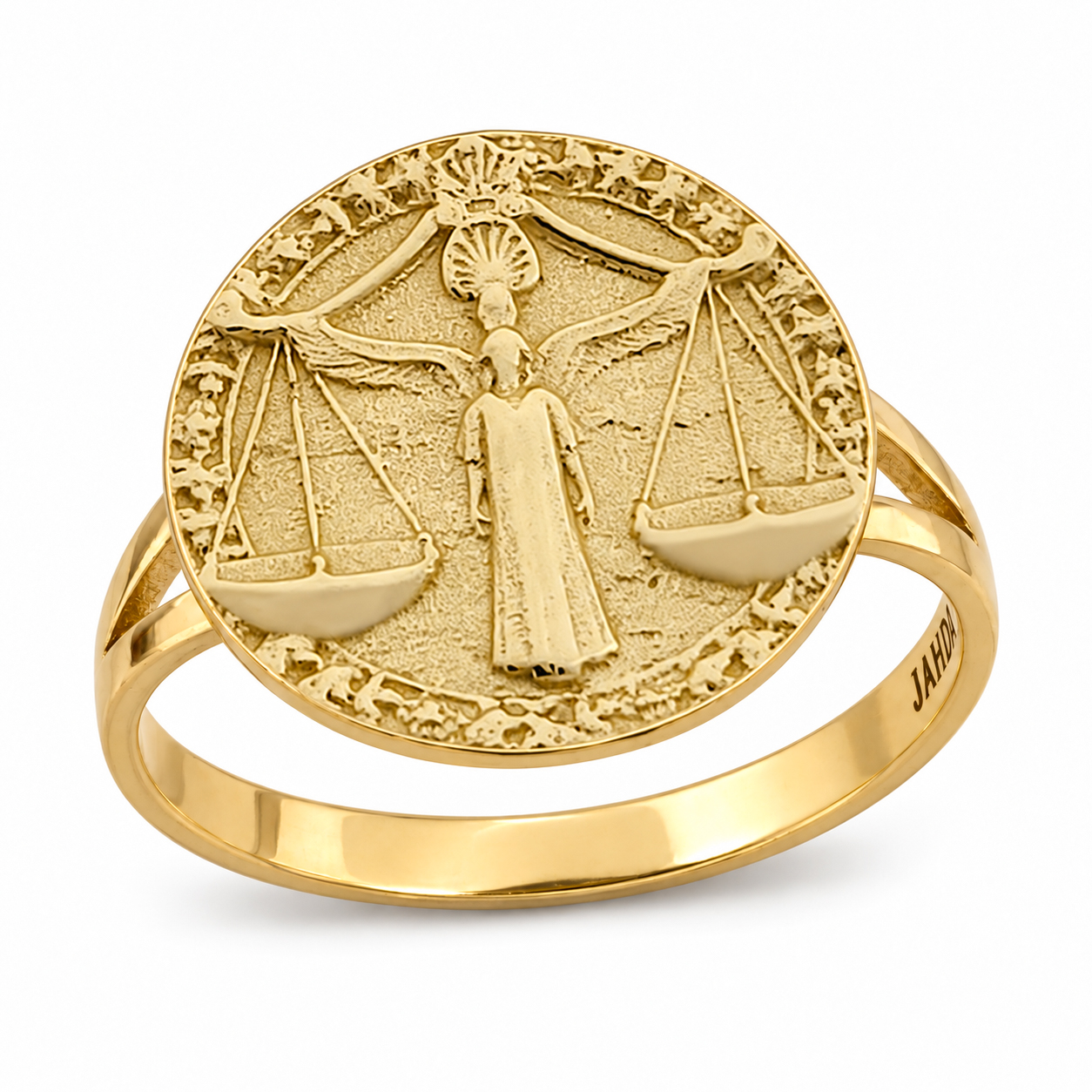 Solid 18K Yellow Gold Libra Ring for Women, Zodiac Sign Astrology Ring